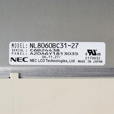 หน้าจอ LCD ขนาด 12.1 นิ้ว 82ppi NL8060BC31-27 สำหรับตัวควบคุมเครื่องจักรอุตสาหกรรม